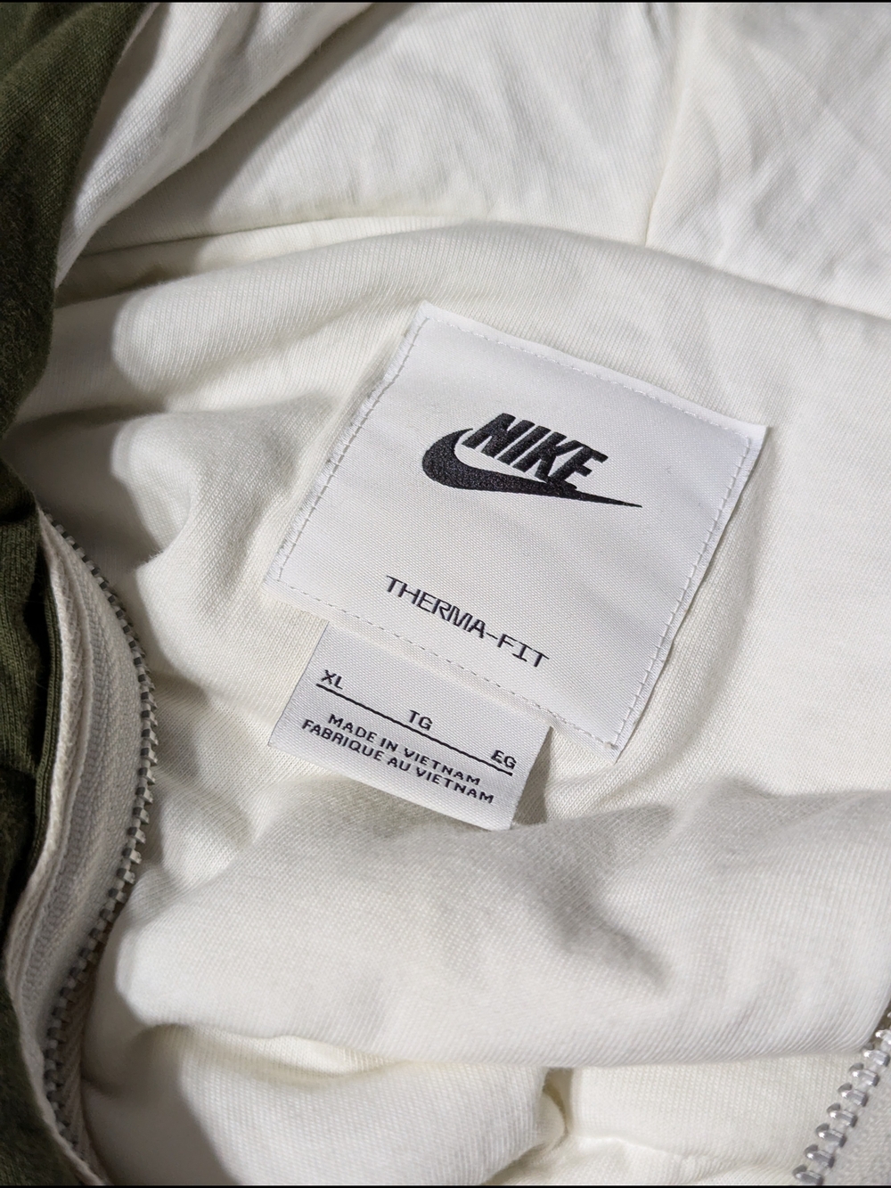 Nike Olive Green Hooded Half-Zip Puffer Jacket with Contrast Trim - Picture 4 of 7